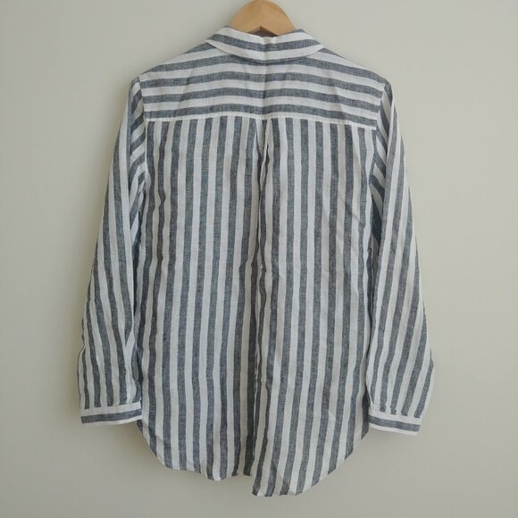 Lord + Taylor 100% linen striped button down shirt white blue grey Small - Picture 7 of 16